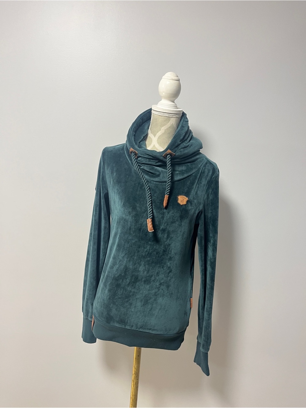 Naketano Velour Cowl Neck Hoodie Dark Teal Size Small